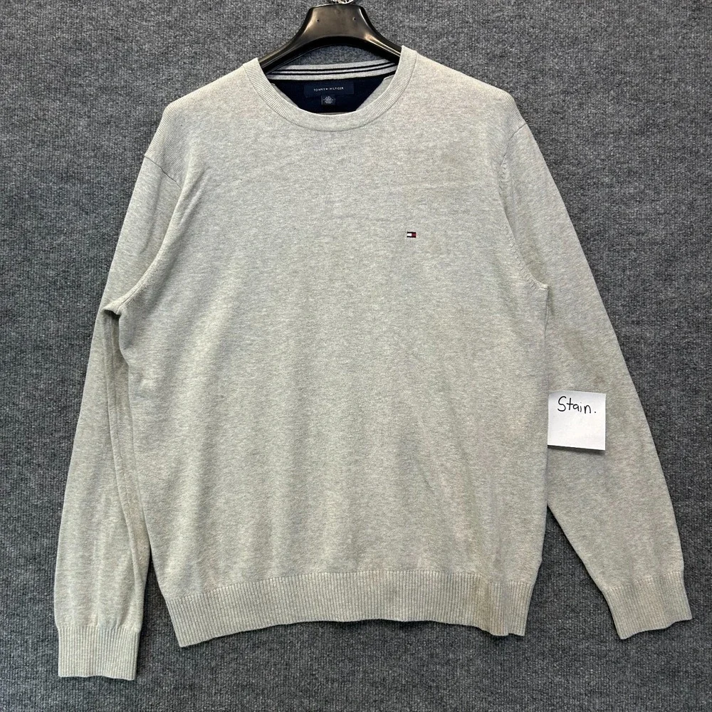 Tommy Hilfiger Sweater Men's Gray Crew Neck Long Sleeve Pullover Size Large